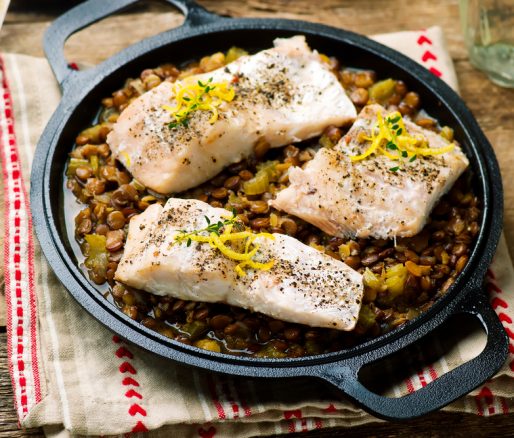 Cod with Lentils and Peas