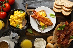 Scrambled Eggs, Bacon Medallions and Toast
