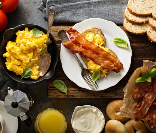 Scrambled Eggs, Bacon Medallions and Toast