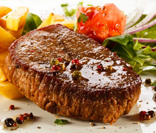 Steak with Chips and Leafy Green Salad