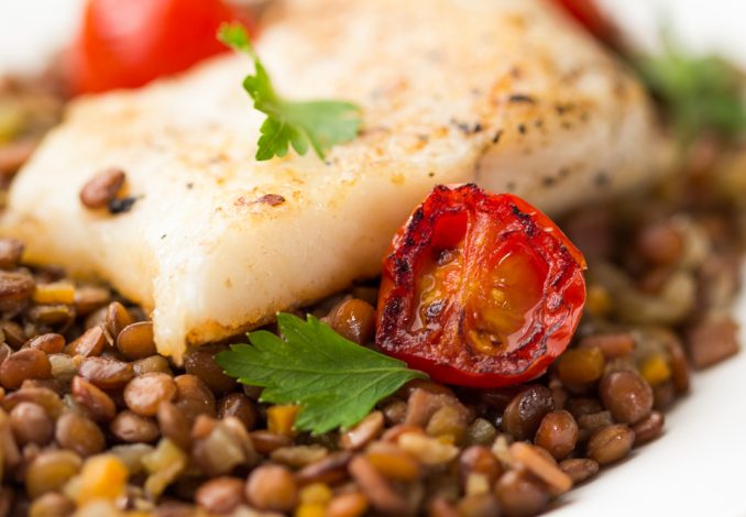 Cod with Warming Lentils and Peas